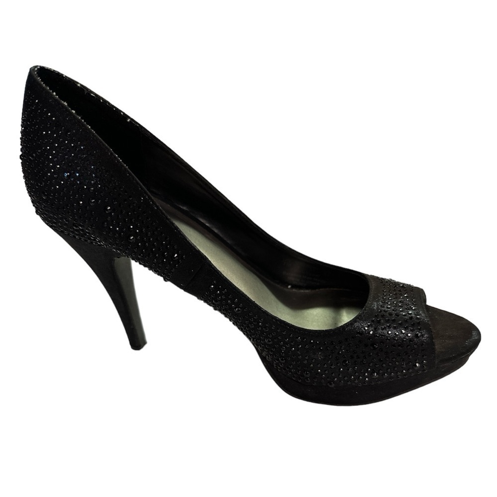 Fergalicious By Fergie Black Rhinestones Peep Toe 4” Heels